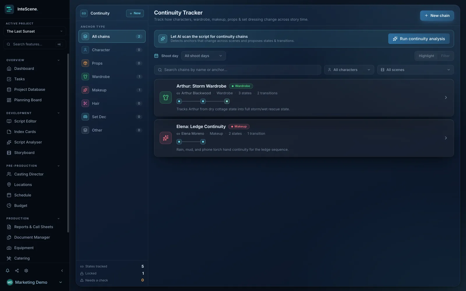 InteScene continuity tracker chain overview