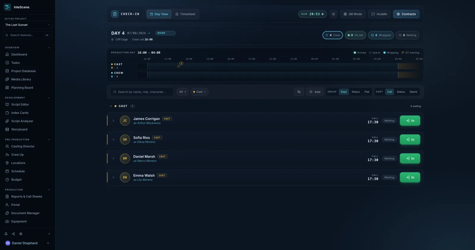 InteScene crew check-in roster