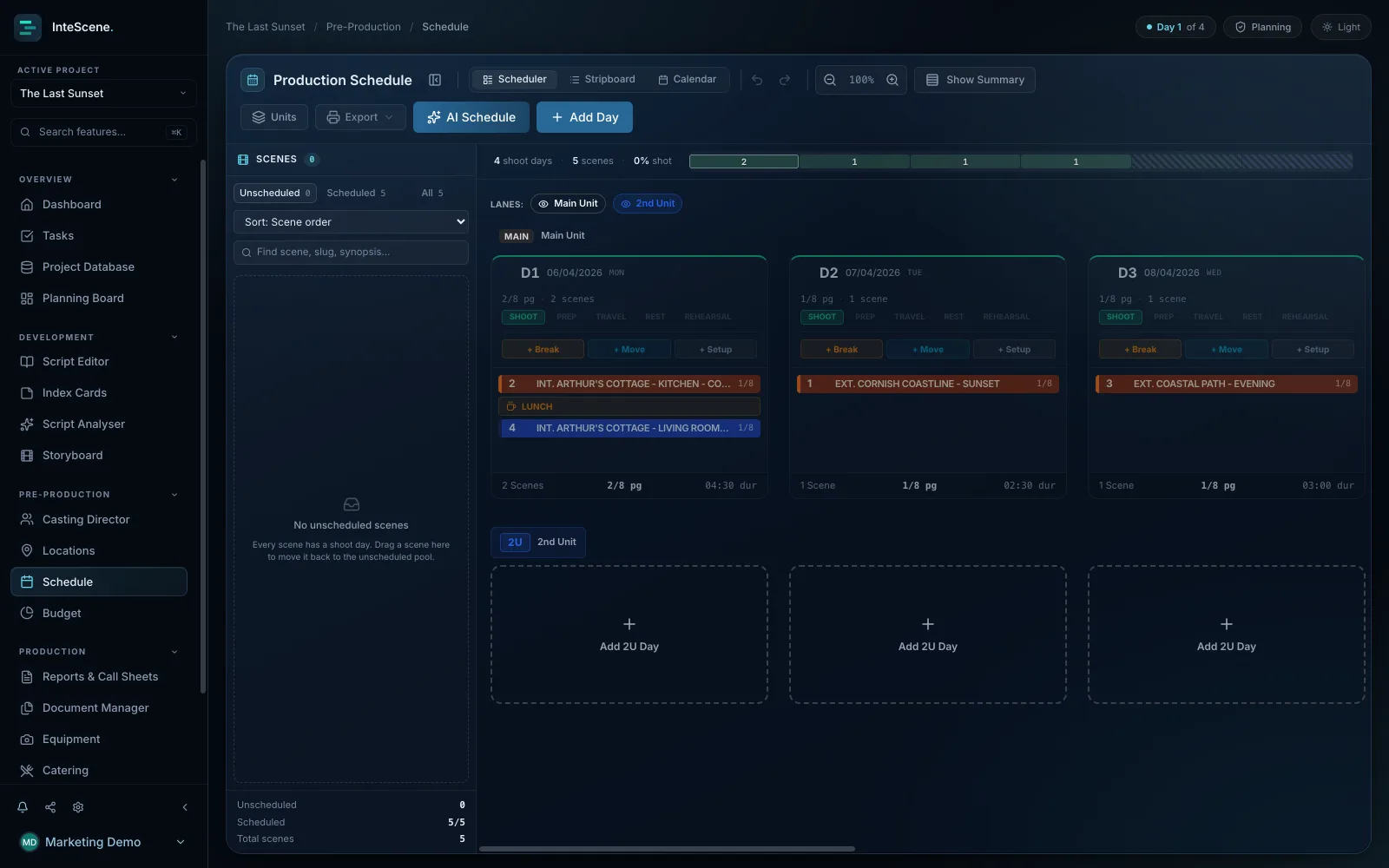 InteScene schedule board view